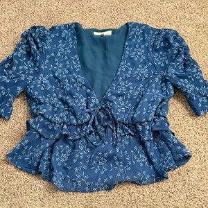 June & Hudson blue Floral faux Wrap Blouse